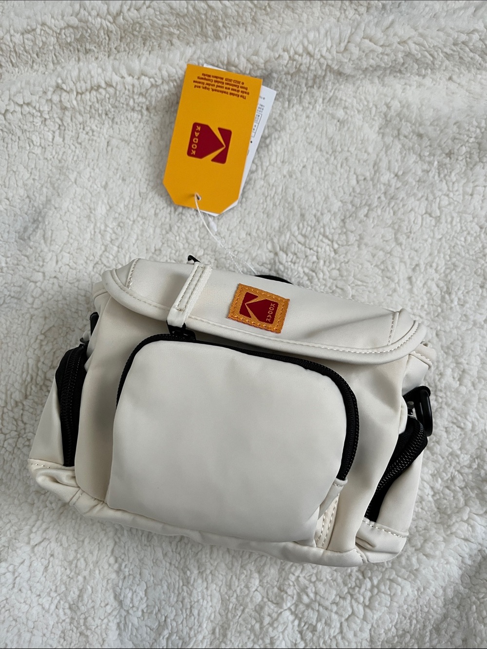 Kodak Apparel camera case styled Bag Woven Logo Patch Ivory Cream